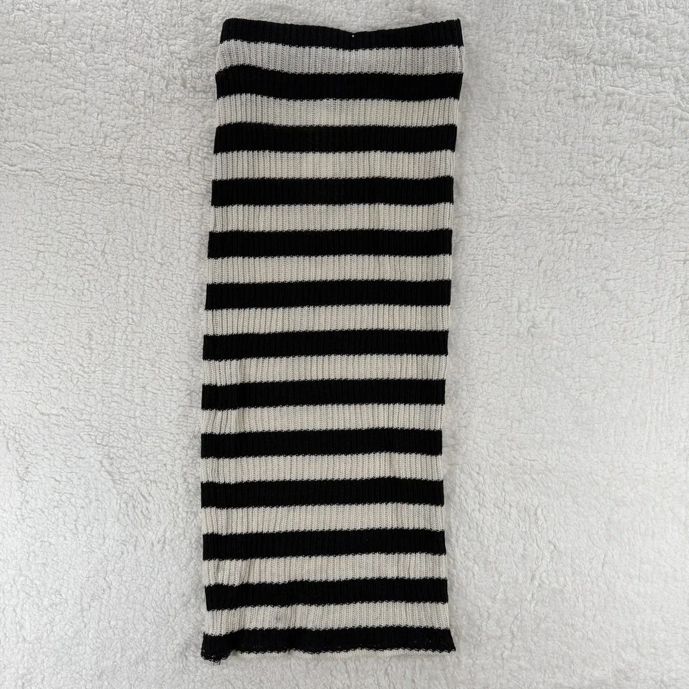 Zara Skirt Womens Small Black White Striped Rib Knit Midi Pencil Boho‎ Long NWT